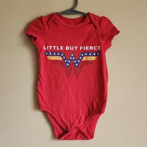 Okie Dokie Baby Girls Wonder Woman "Little But Fierce" Bodysuit Size 18 Months